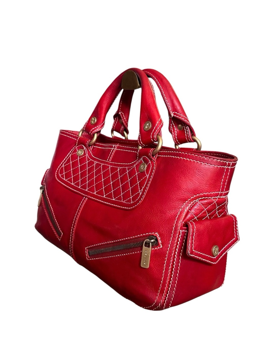 Authentic Celine Boogie Red Leather Satchel Tote Bag Italy - Picture 7 of 17